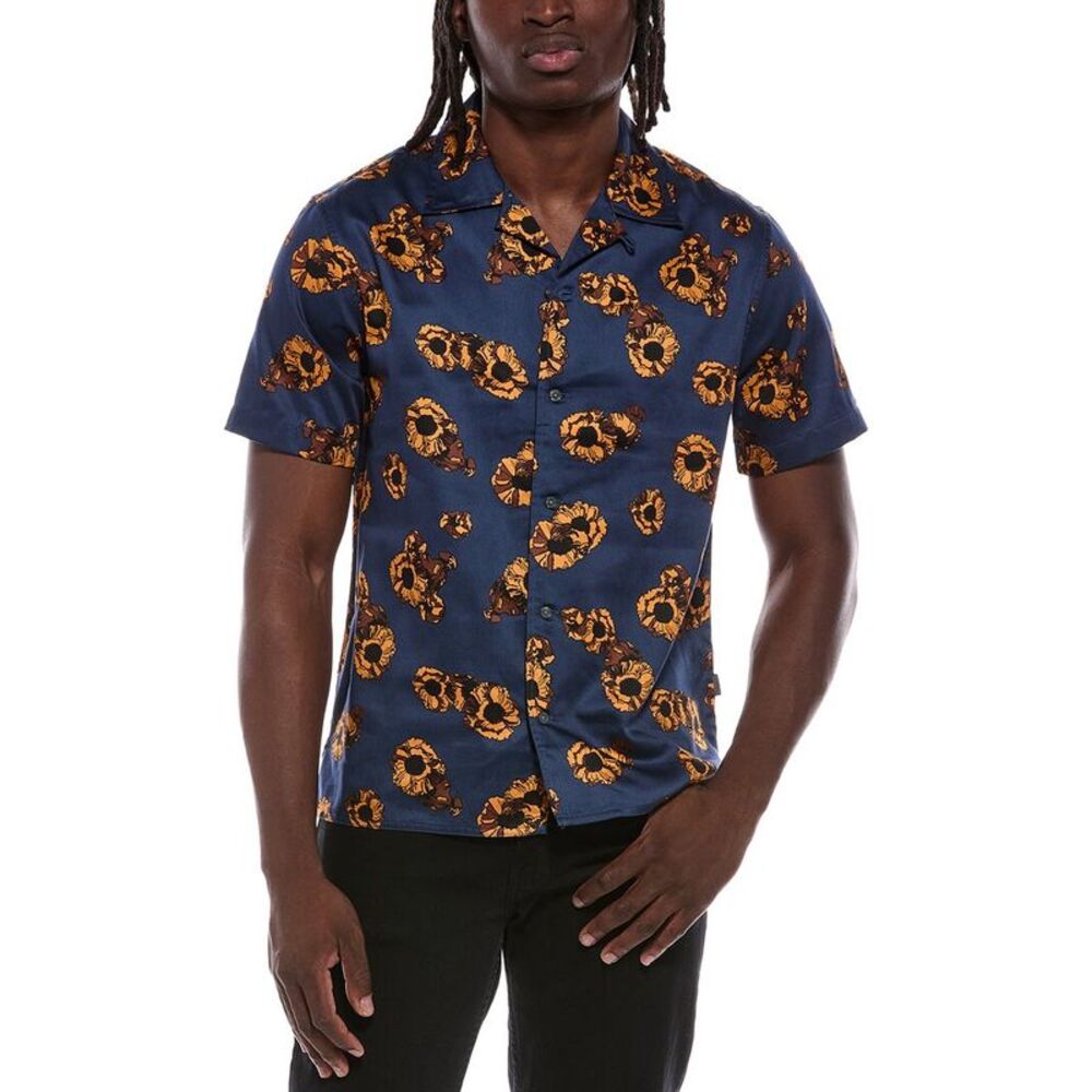 John Varvatos Mens Danny Camp Shirt, Blue
